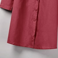 Ljetne haljine za žene Henley s dugim rukavima, puna haljina s linijom srednje dužine labave haljine crvene s