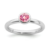 Bijeli sterling srebrni prsten zvona ružičasti turmalinski krug
