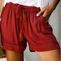 Bikerske kratke hlače za žene visoki struk plus veličine Comfy vučna elastična struka labava pant crvena