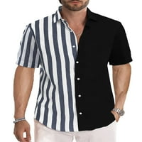 Glonme Muns Tops Dugme Down Summer Košulje Bluza s kratkim rukavima Plaža Regular Fit Tee Casual Rezervni vrat Majica Black Blue XL
