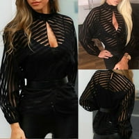 Nova modna ženska mreža Sheer Vie Wile - Kroz bluzu dugih rukava Crna prugasta bluza za bluzu za klupke