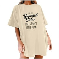Yyeselk Jednostavni stil ženske majice Drop na ramenu okrugli vrat kratkih rukava Tunic vrhovi modno slovo Ispiši ljetne bluze Comfy kaki s