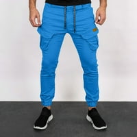 NJSHNMN muške taktičke teretne hlače više džepova na otvorenom ravno tipom fitness hlače hlače, plavi,