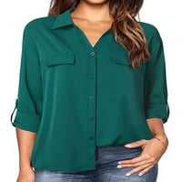 Sanviglor dame bluza lapel majica za majice prema dolje dolje Ležerne prilike tunika košulje zelena