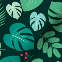Minky tkanina debela četvrtina - zelena listova cvjetna priroda vrt egzotična džungla botanička srednja