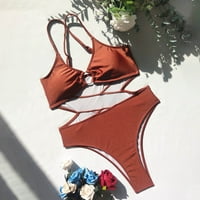 Ženski O prsten Dvoslojni kupaći kupaći kostim V izrez kupaći kostim bikini kupaći kostimi odjeća za plažu set čvrste podstavljene grudnjake Tankini kafa m