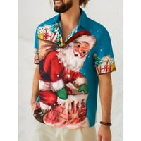 Muški božićni tisak majica kratkih rukava rever džep havajska majica
