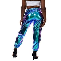 Codeop žene sjajne metalne jogger hlače High struk svjetli holografski boju hip hop pantalone