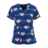 Majice za žene kratki rukav V-izrez V-izrez Radno uniformno crtani ispis bluzezi m
