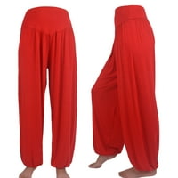 Ženske elastične labave ležerne modalne pamučne meke joge sportske plesne harem hlače crveno, l