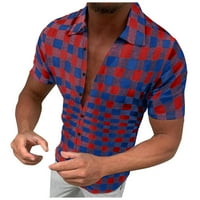Iopqo polo majice za muškarce muške proljeće i ljetni modni casual brušenje plaid kopče rever kratki