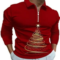 Tenmi Muška bluza s prednjim zatvaračem za božićne vrhove dugih rukava Xmas Polo majica Slim Fit Tee