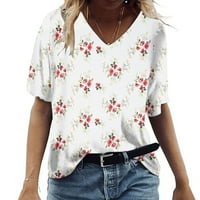 Farstey Ljetna majica za žene plus veličine kratkih rukava V izrez Bluze COUNY FIT Cvjetni print casual