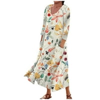 APEPAL Ljetna haljina Ženska modna casual tiska Okrugla rukav za rukav za ruke