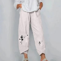 Ženske posteljine hlače Ljetne casual široke noge Capri hlače Cross Hem obrezirani saloni pantalone konusne hlače sa džepovima