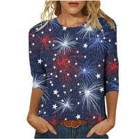 Amidoa ženske majice za zastavu Sparklea American Swirts Okrugli pulover na vrhu FASH FASHONS 4. jula