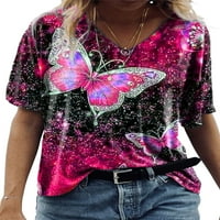 Kapreze Ženska majica V izrez T Košulje Butterfly Ispiši ljetne vrhove Basic Pulover kratki rukav Tee