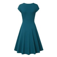 Clearsance Ljetne haljine za žene Čvrsta dužina koljena A-line kratkih rukava Seksi V-izrez Blue 2xL