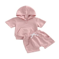 Calsunbaby novorođene dječje dječake odjeće postavljaju čvrste kratke rukave s kratkim rukavima kratke hlače ljetna odjeća ružičasta 3- mjeseci