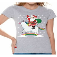Newkward Styles Unicorn Santa Thirt Majica Santa jednorog Santa Ugly Božićna majica Xmas Unicorn Majice Funny Božićne košulje za žene Xmas Pokloni za ljubitelje jednorog za Xmas