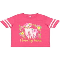 Inktastic Volim svoju mamu jednorog s ružičastom i žutim cvjetovima poklon dječaka malih majica ili