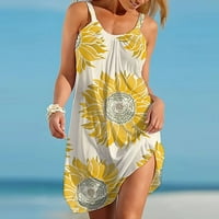 Ernkv Ženska Trendy Mini labava haljina cvjetna tiskana haljina bez rukava Elegantna plaža Retro Kuća