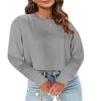 JANEWPOLE WOMENS s dugim rukavima obrezane majice okrugli vrat Ležerni kap ramene na vrhu sitne pulover