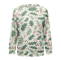 Boho božićne majice za žene Slatki ispis Grafički pulover Crewneck Bluza s dugim rukavima Zimski pad