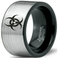 Tungsten Biohazard Toxic Oison Simbol band prsten za muškarce Žene Udobnost FIT četkani sivi ravni rez crni polirani