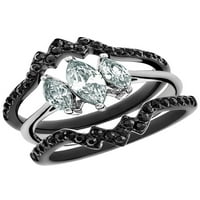 Njegov i njen crni i srebrni nehrđajući čelik i titanijum vjenčani prsten set veličine ženskih muškaraca