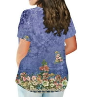 Ženske plus veličine vrhova kratkih rukava s kratkim rukavima Otkač Tunic Ispis Ljeto Tes bluza plus