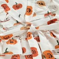 Nituyy Baby Girls Halloween Outfits Flutter rukava Elastična struka Pumpkin Print Romper sa trakom za