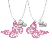 Delight nakit akril izrezao leptir ogledalo ružičasta majka i kćerke srčane ogrlice, 19 + 2