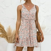Miayilima Mini haljine za žene Ljeto Dexy Sling V-izrez s kratkim rukavima ruffled cvjetna haljina od