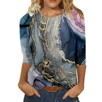Tkinga moda ženska labava rukava tiskana vrhova ljetna casual v izrez džepna majica bluza mornarstvo
