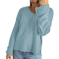 Jednostavno za sportsku dukselu ženska i zima labava modna modna solidna boja V vrat pulover dugme duks