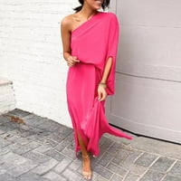 Ljetne haljine za žene Dužina gležnja Slatka tiskana rukava A-line jedno ramena dnevna haljina Pink