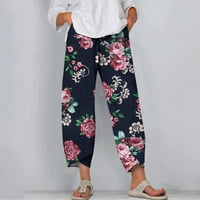 Posteljine hlače za žene visoki struk sa džepovima Trendy Ležerne ljeto tiskane duge pantne noge modne