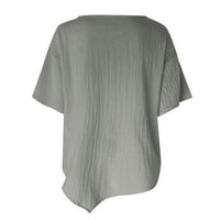 Ženske majice od pune boje kratkih rukava pamučna posteljina kratka bluza ljetni labavi fit casual nepravilni donji na vrhu