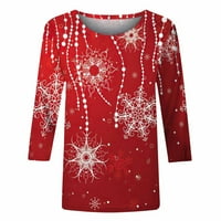 Božićne košulje za žene Jesen Trendy Pink Xmas Snowflake print rukav za rukav Crewneck majice