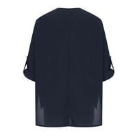 Trendy pulover Majice u boji V-izrez Pad dugih rukava plus veličine vrhova opruga za žene modna plava