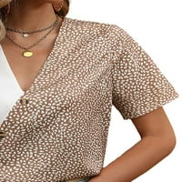 Casual colorblock v izrez Top kratkih rukava Khaki Ženske bluze