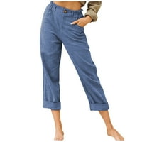 Haljine hlače za ženske čišćenje Žene Ležerne tipke tastere džepa u boji elastične struke udobne ravne