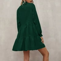 Ženske padajuće haljine Petite pada dugih rukava tunika haljina Ležerna haljina od rufff-haljina zelena