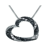Carat White & Black Diamond Heart Privjesak ogrlicu u srebru sterlinga