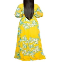 REJLUN Žene Leanterne rukave Duga haljina Ležerne prilike Cvjetni print Maxi haljine Kuća za odmor Yellow