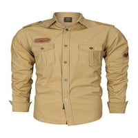 Haite Muški vrat sa džepovima bluza Slim Fit Solid Color Cargo majica Down Dugme s dugim rukavima Tunička