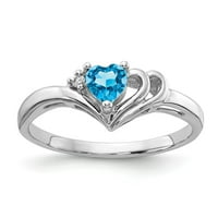 Čvrsta 14k bijelo zlato srce Blue Topaz Diamond Enference prsten veličine 8