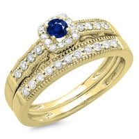 0. Carat 18K žuti zlatni okrugli plavi safir i bijeli dijamantski ženski halo angažman mladenkine prsten