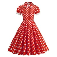 Vintage haljina za žene 1950s midi kratki rukav polka tački čvrst temperament kontrast visoki vrat lutka